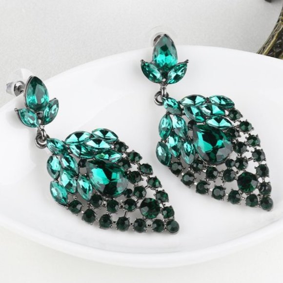 Prom Pageant Bridal Jewelry - Green Crystal Prom Pageant Bridal Occasion Earring Prom Pageant Bridal Jewelry - Green Crystal Prom Pageant Bridal Occasion Earring